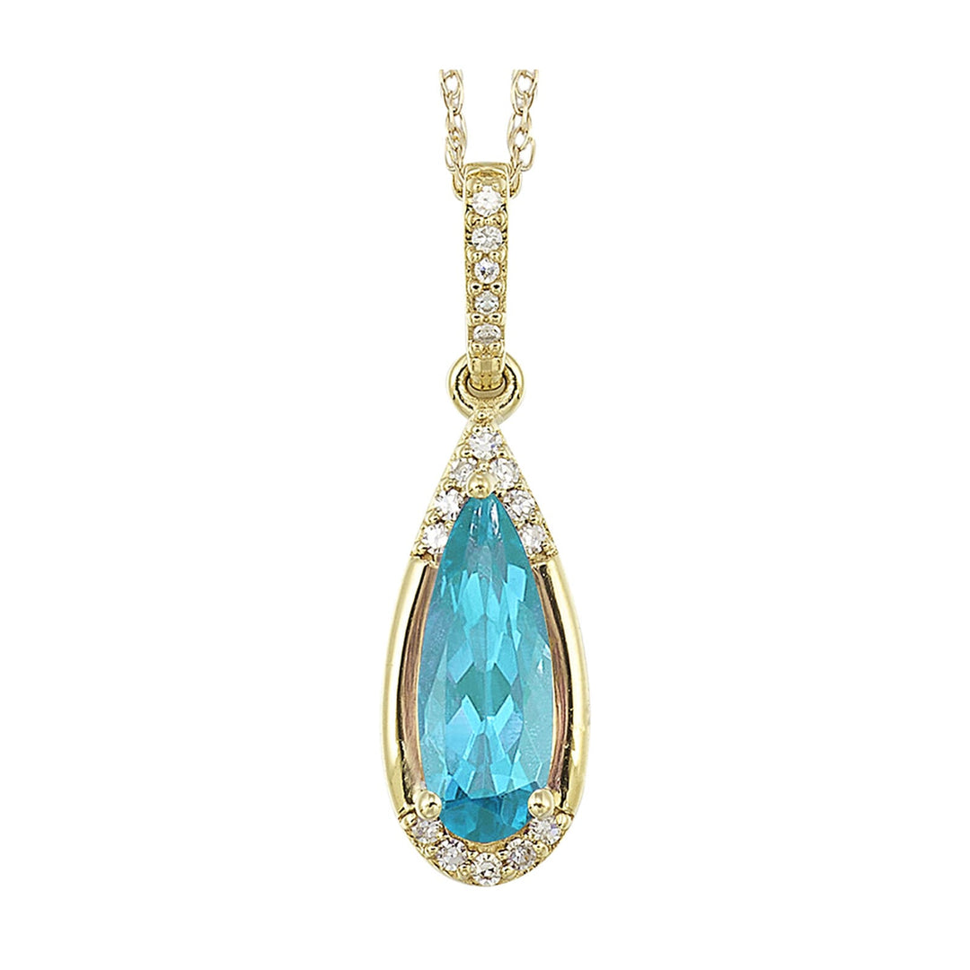14Kt Yellow Gold Diamond 1/15Ctw & Blue Topaz 1 3/8Ctw Pendant