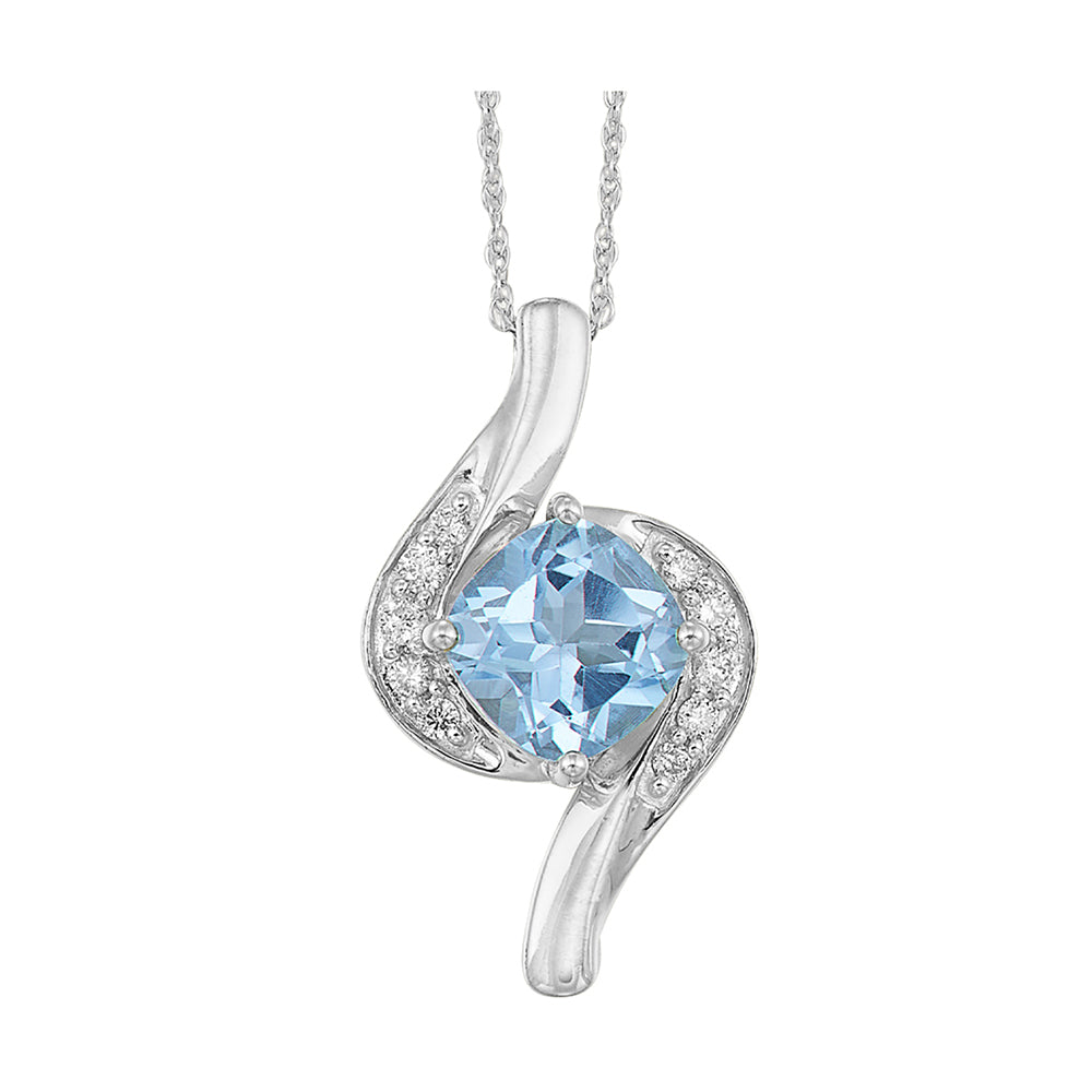 10Kt White Gold Diamond 1/10Ctw & Blue Topaz 1 3/4Ctw Pendant