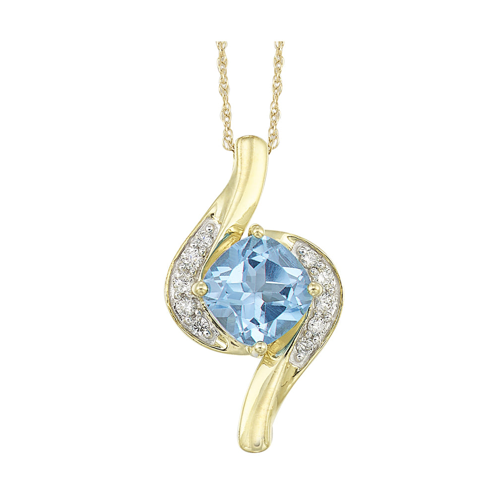 10Kt Yellow Gold Diamond 1/10Ctw & Blue Topaz 1 3/4Ctw Pendant