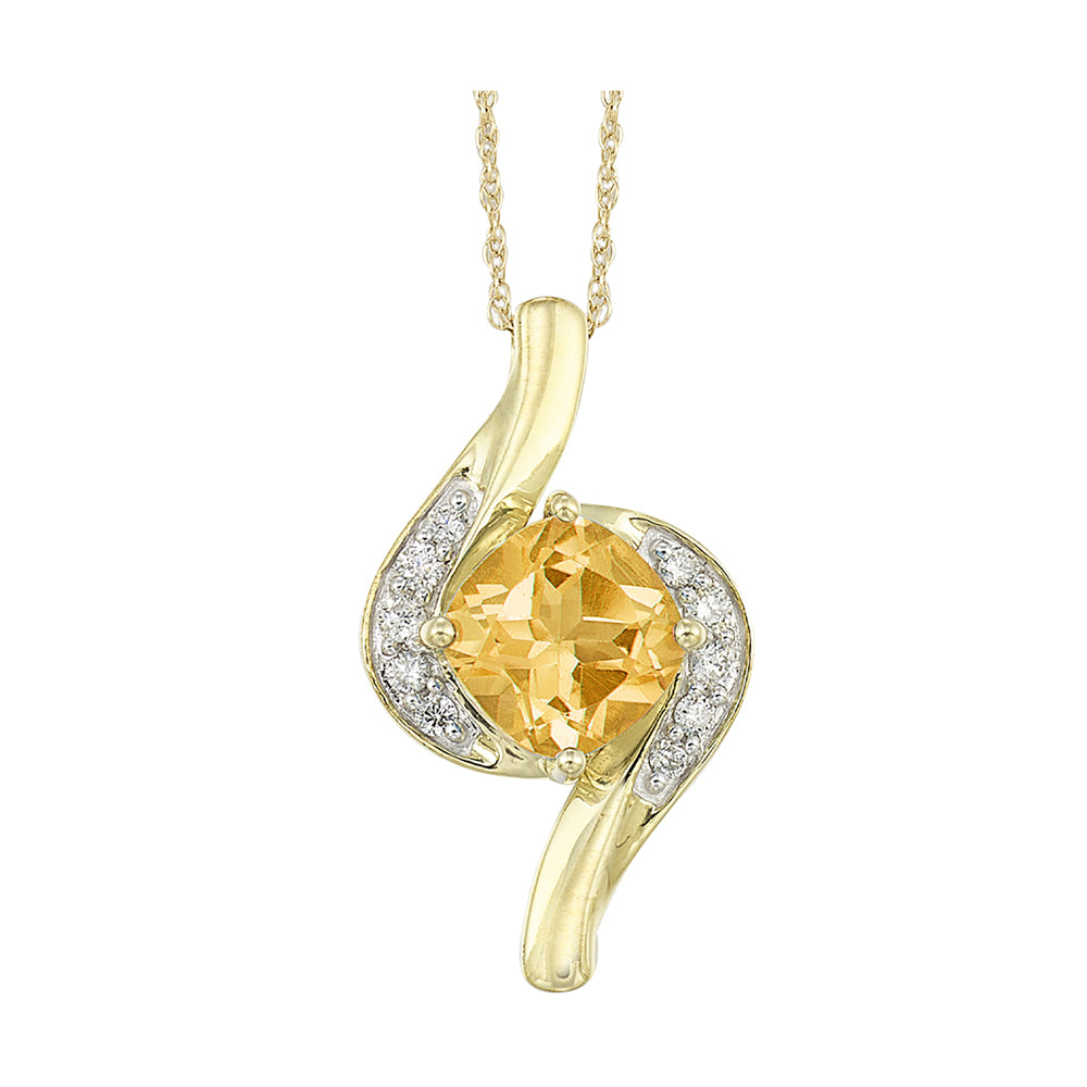 10Kt Yellow Gold Diamond 1/10Ctw & Citrine 1 3/4Ctw Pendant