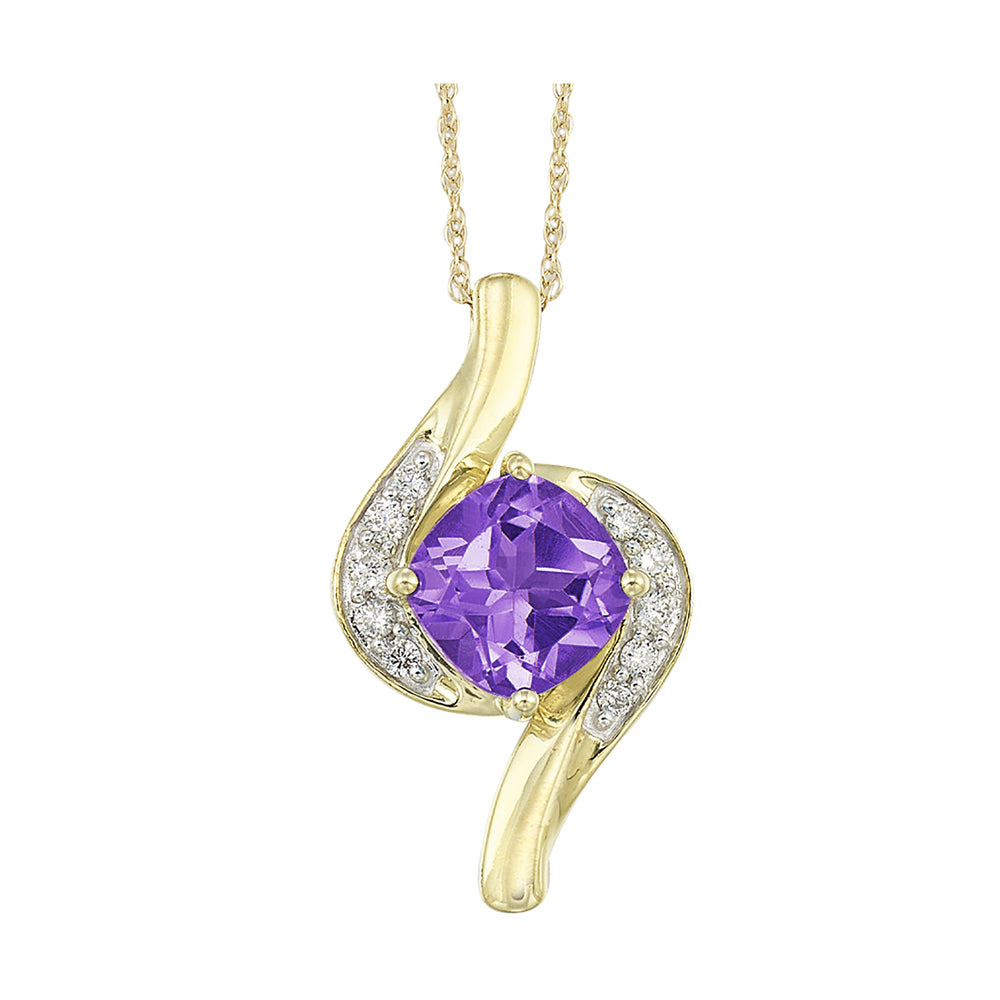 10Kt Yellow Gold Diamond 1/10Ctw & Amethyst 1 3/4Ctw Pendant