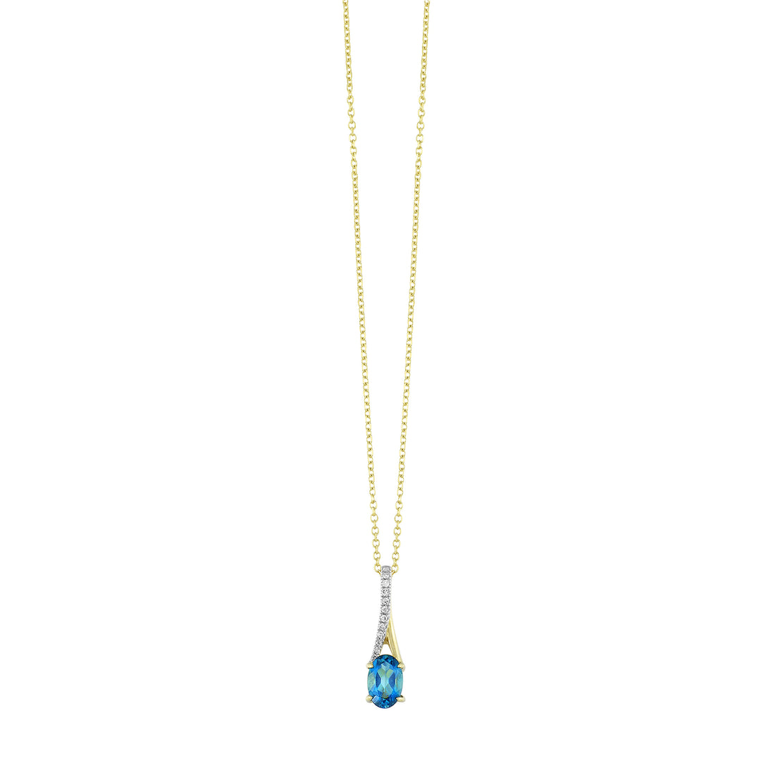 10Kt Yellow Gold Diamond 1/25Ctw & Blue Topaz 1/2Ctw Pendant