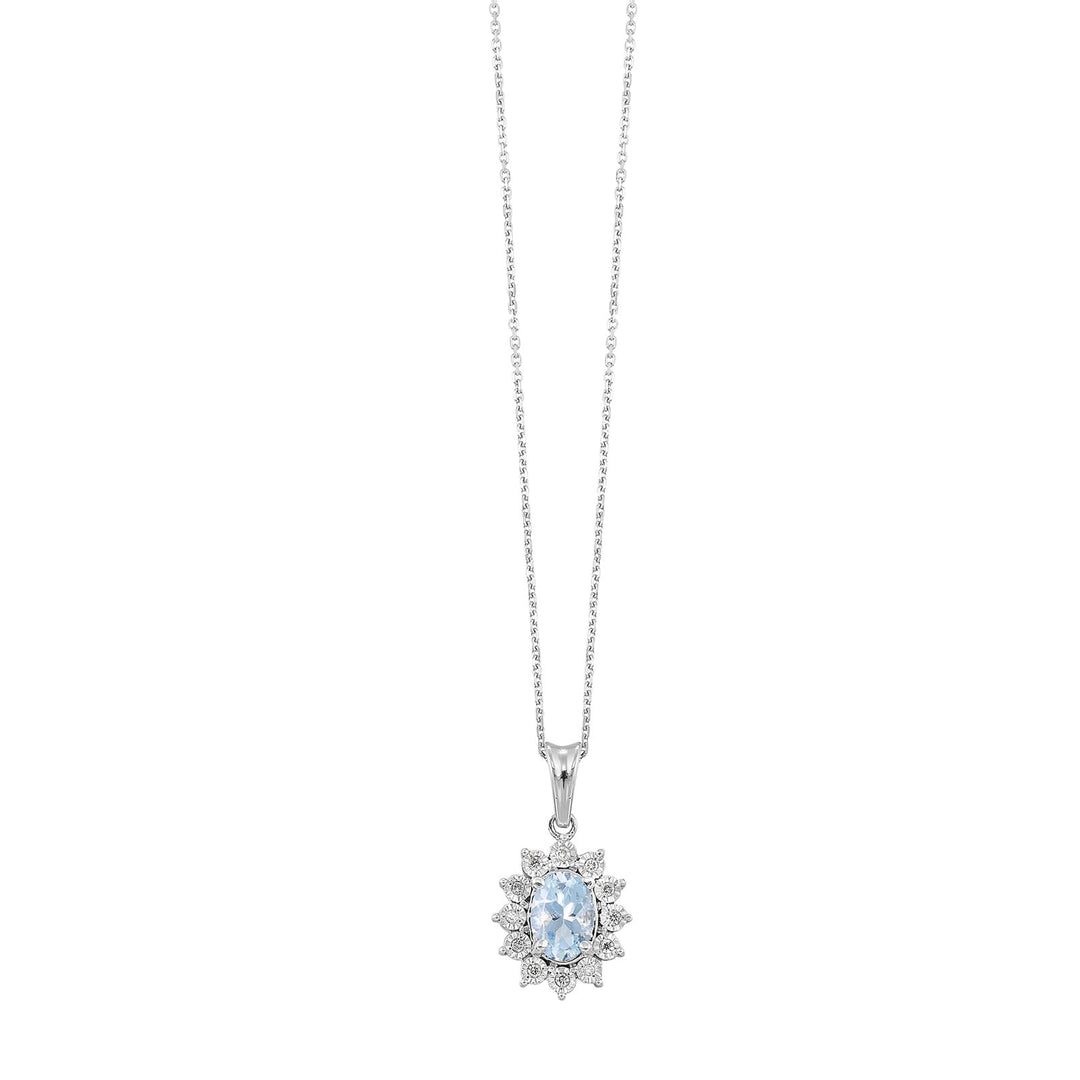 Silver Diamond 1/20Ctw & Aquamarine 1Ctw Pendant