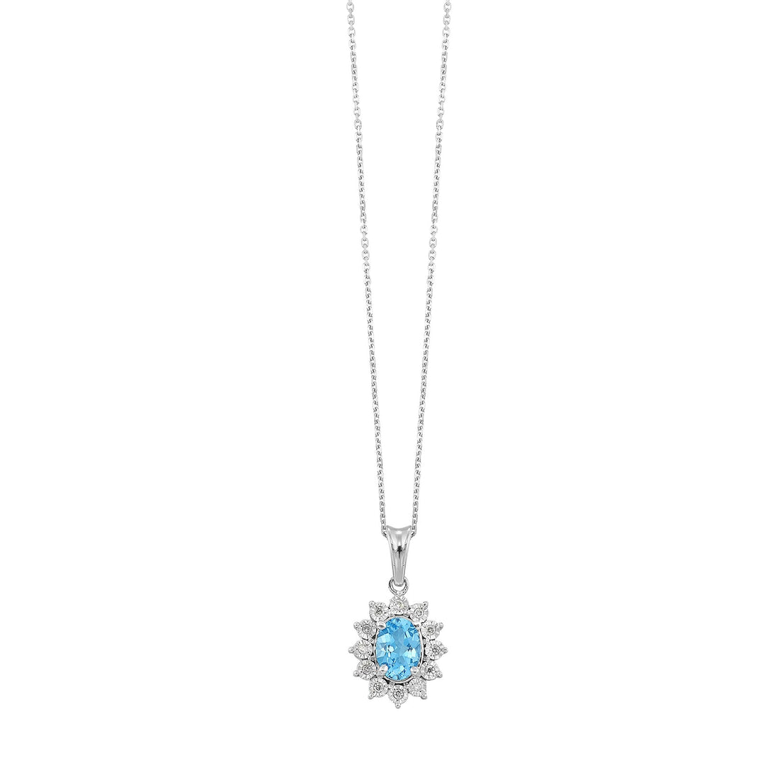 Silver Diamond 1/20Ctw & Blue Topaz 1Ctw Pendant