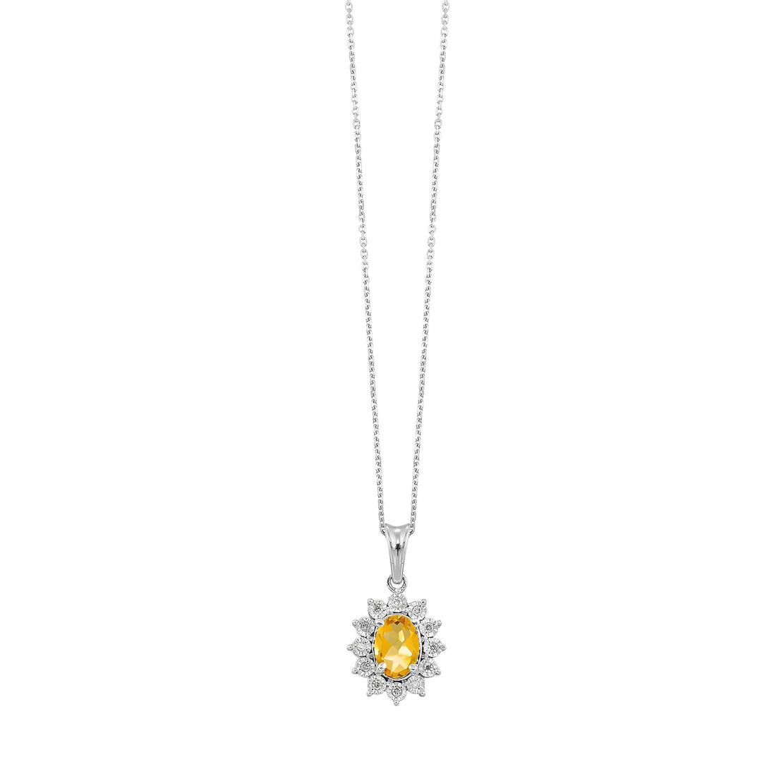 Silver Diamond 1/20Ctw & Citrine 1Ctw Pendant