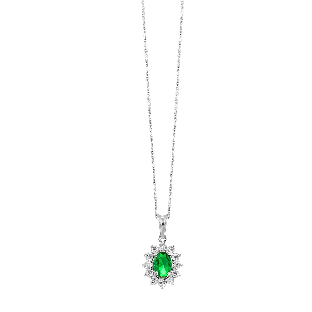 Silver Diamond 1/20Ctw & Created Emerald 1Ctw Pendant