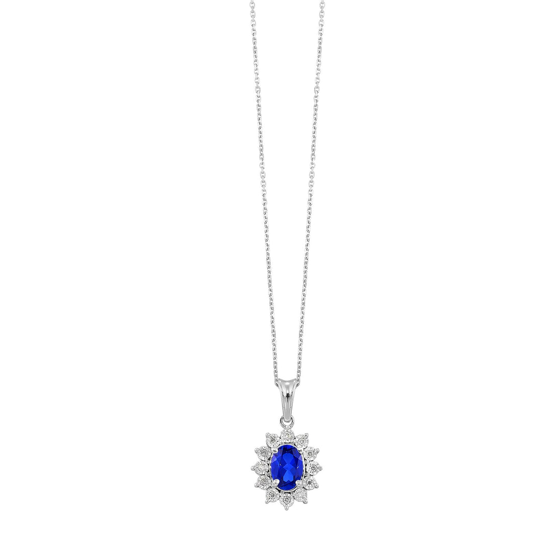 Silver Diamond 1/20Ctw & Created Sapphire 1Ctw Pendant