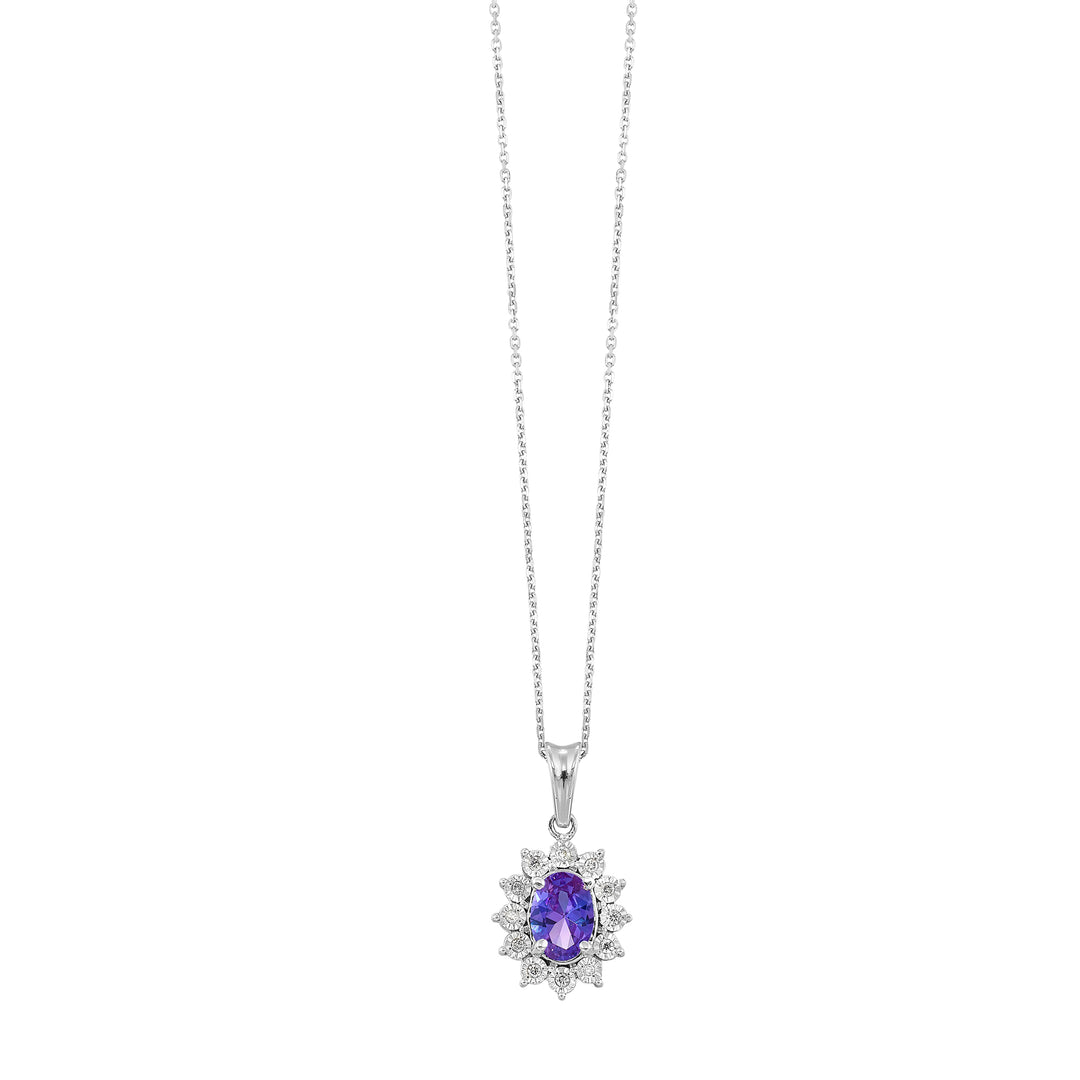 Silver Diamond 1/20Ctw & Created Syn Alexandrite 1Ctw Pendant