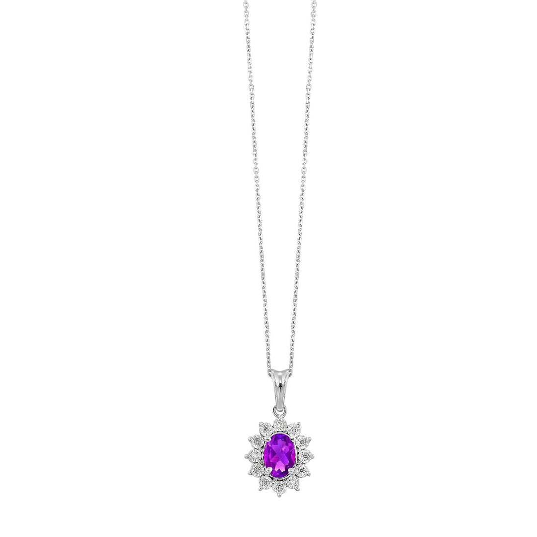 Silver Diamond 1/20Ctw & Amethyst 1Ctw Pendant