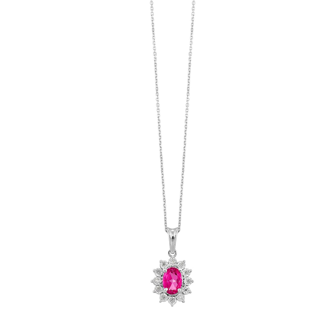 Silver Diamond 1/20Ctw & Pink Topaz 1Ctw Pendant