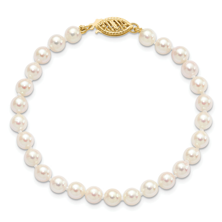 14k 5-6mm Round White Saltwater Akoya Cultured Pearl Bracelet