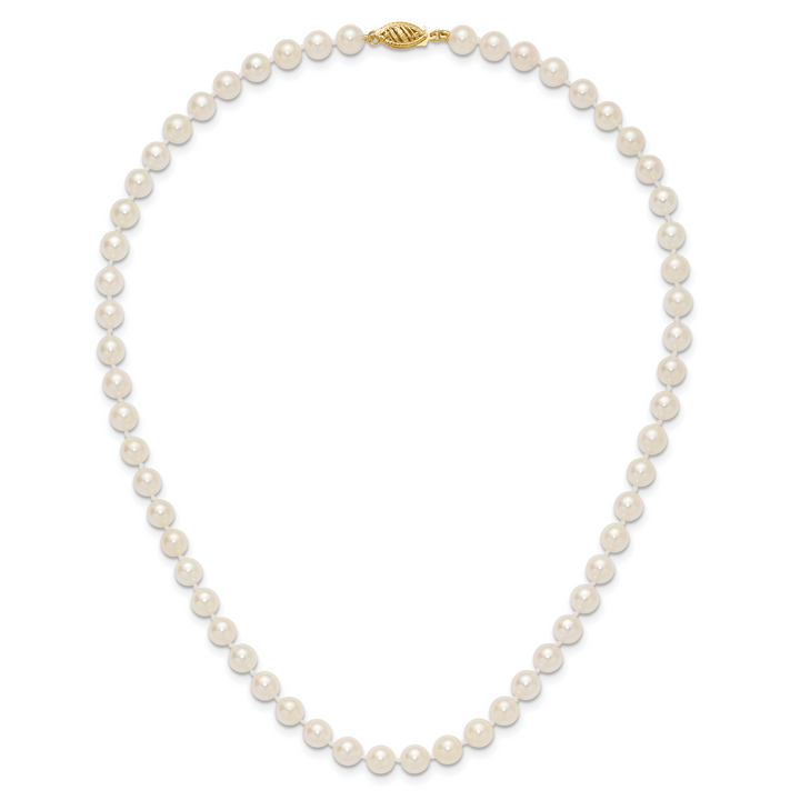14k 6-7mm Round White Saltwater Akoya Cultured Pearl Necklace