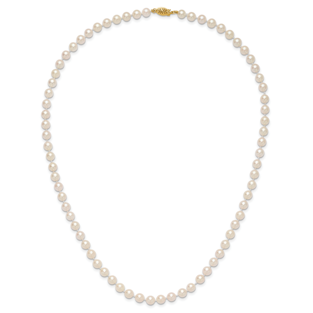14k 6-7mm Round White Saltwater Akoya Cultured Pearl Necklace