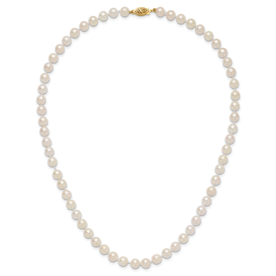 14k 6-7mm Round White Saltwater Akoya Cultured Pearl Necklace