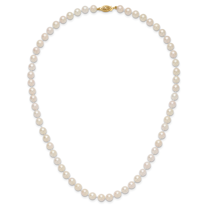 14k 6-7mm Round White Saltwater Akoya Cultured Pearl Necklace