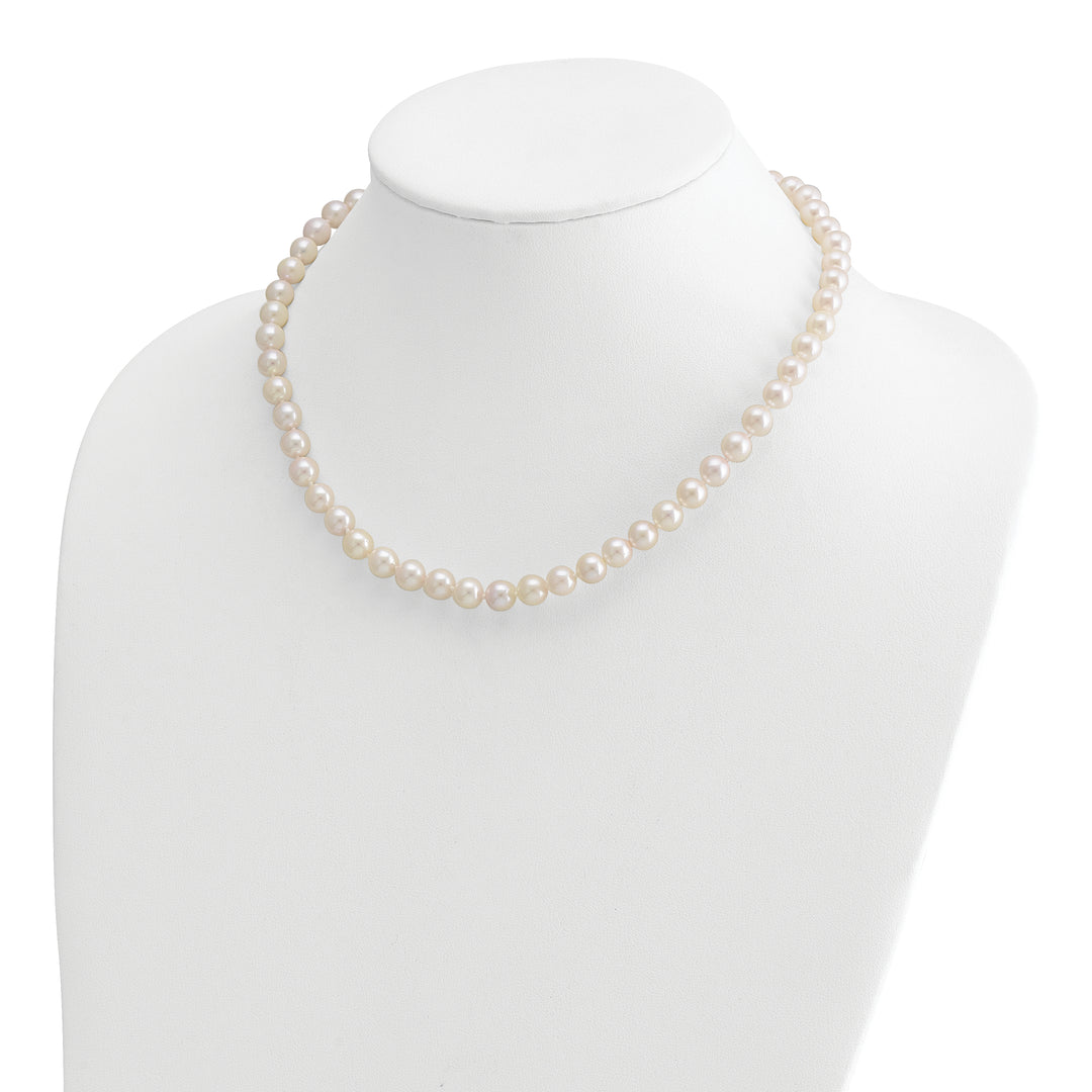 14k 7-8mm Round White Saltwater Akoya Cultured Pearl Necklace