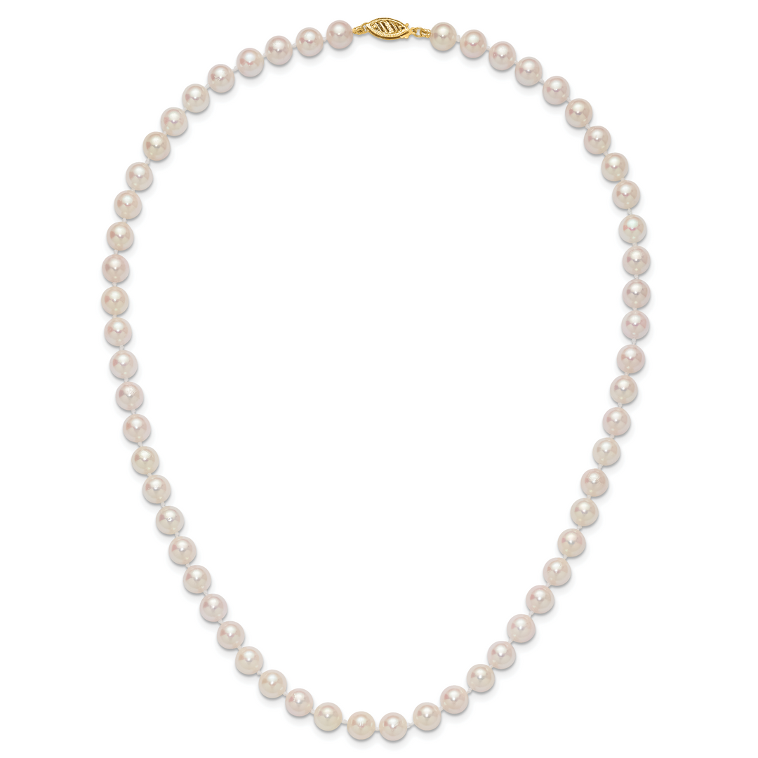 14k 7-8mm Round White Saltwater Akoya Cultured Pearl Necklace