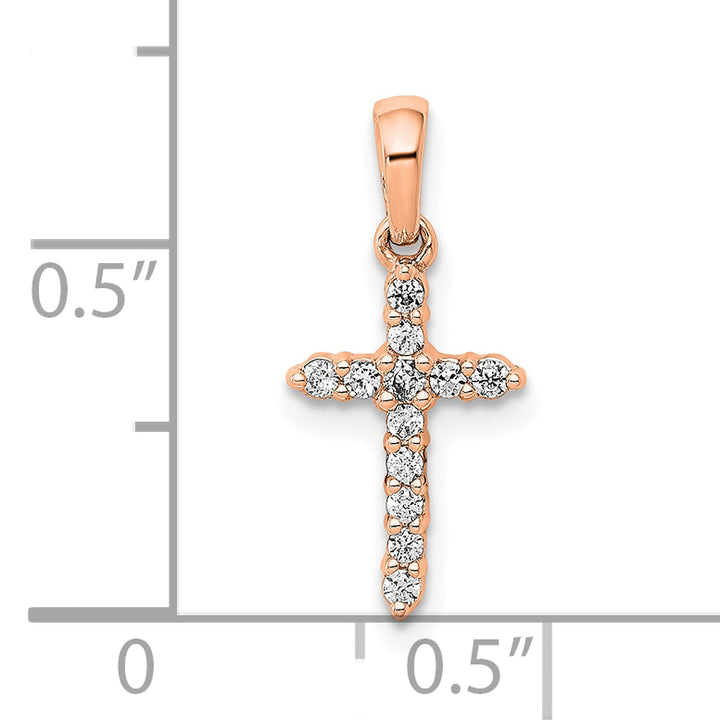 14k Rose Gold Polished Diamond Cross Pendant