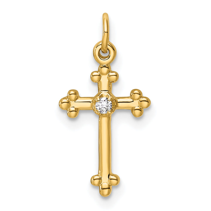 14k Small Diamond Budded Cross Pendant