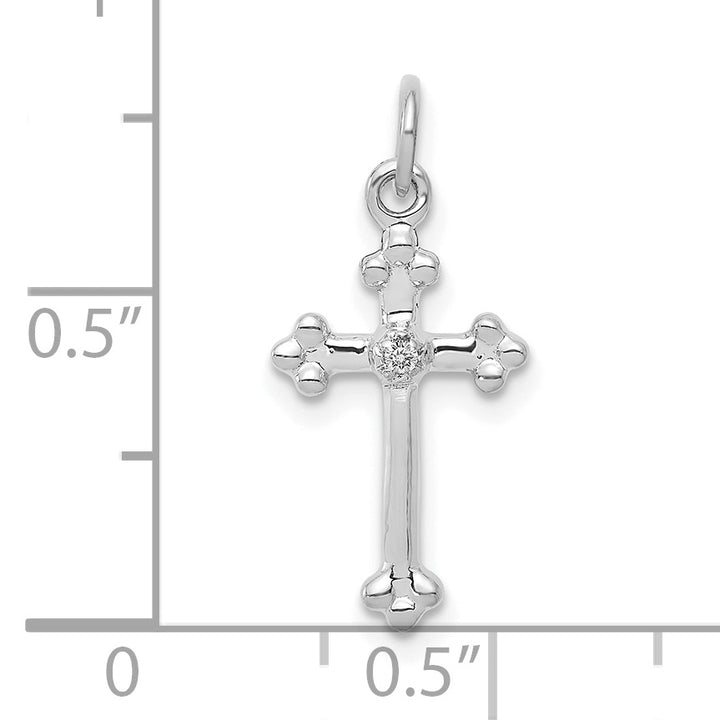 14k White Gold Small Diamond Budded Cross Pendant