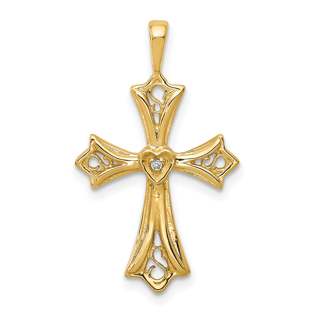 14k AA Diamond Cross w/ Heart Center Pendant
