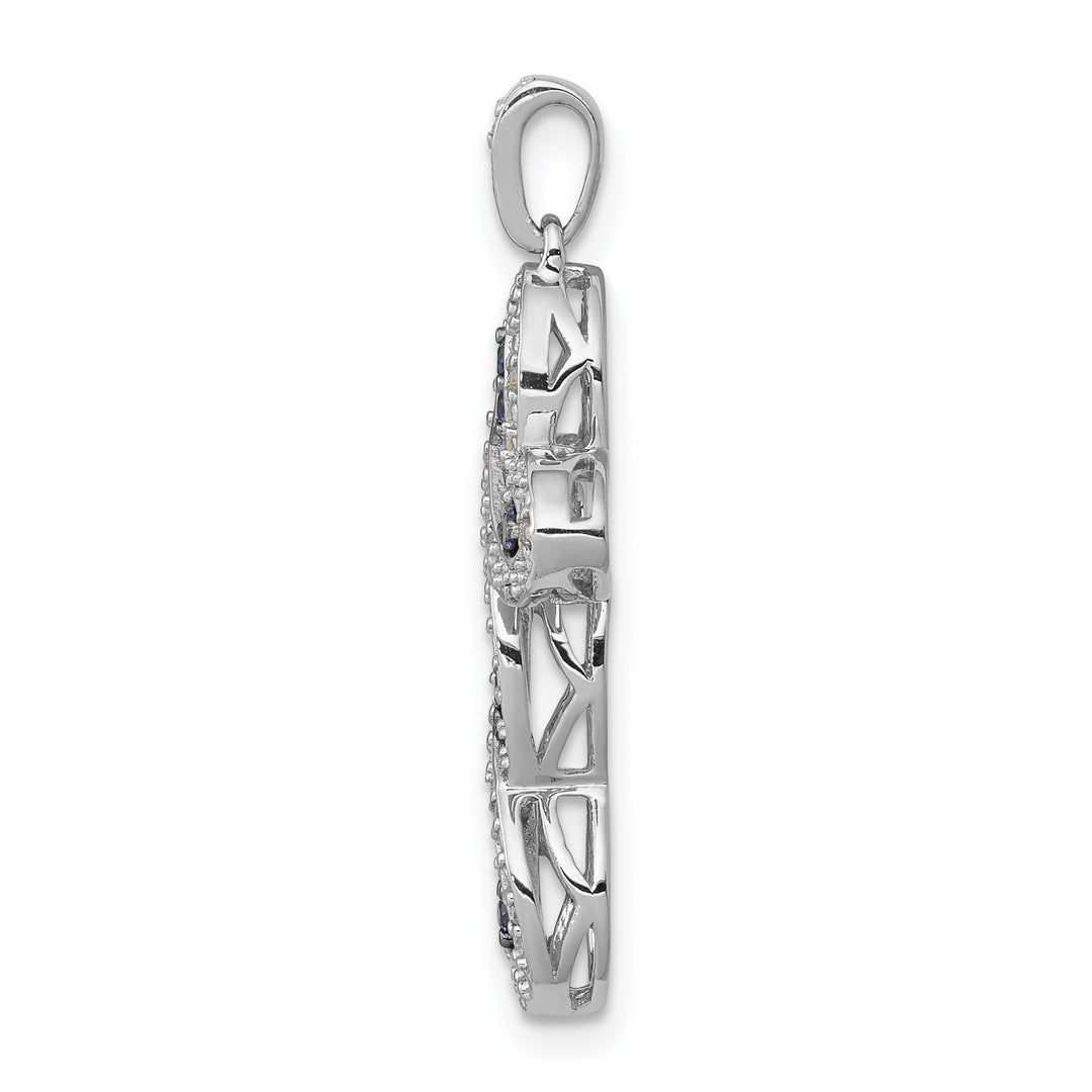 14k White Gold White and Blue Diamond Cross Pendant