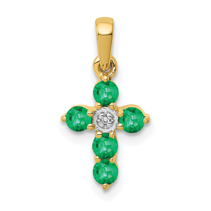 14k Emerald and Diamond Cross Pendant