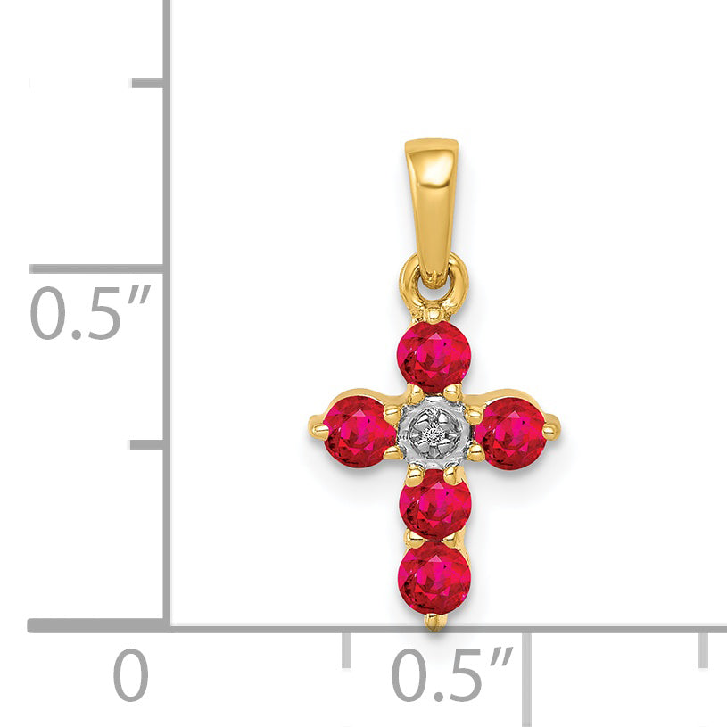 14k .30 Ruby and Diamond Cross Pendant