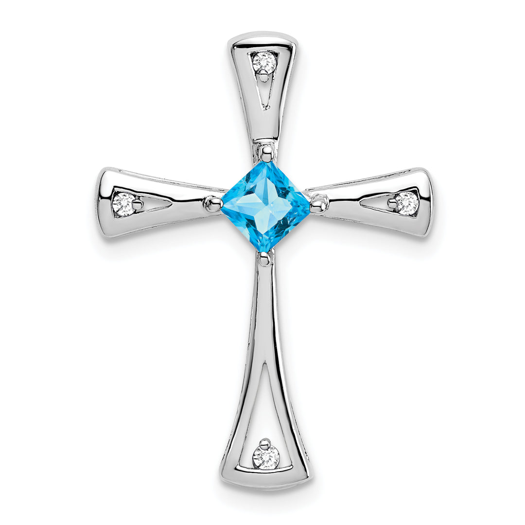 14k White Gold Blue Topaz and Diamond Cross Chain Slide