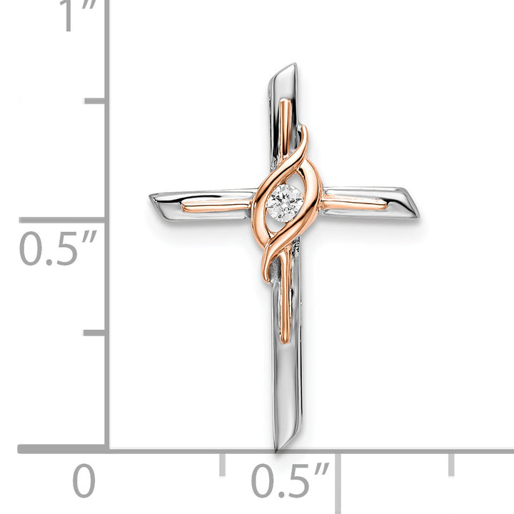 14k Two-tone White & Rose Diamond Cross Chain Slide