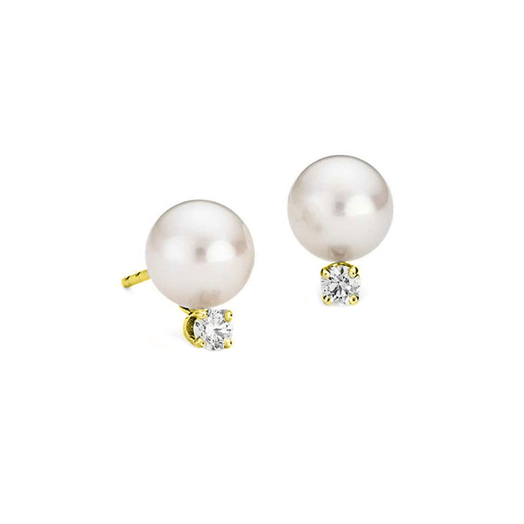 14Kt Yellow Gold Diamond 1/20Ctw & Pearl Earring