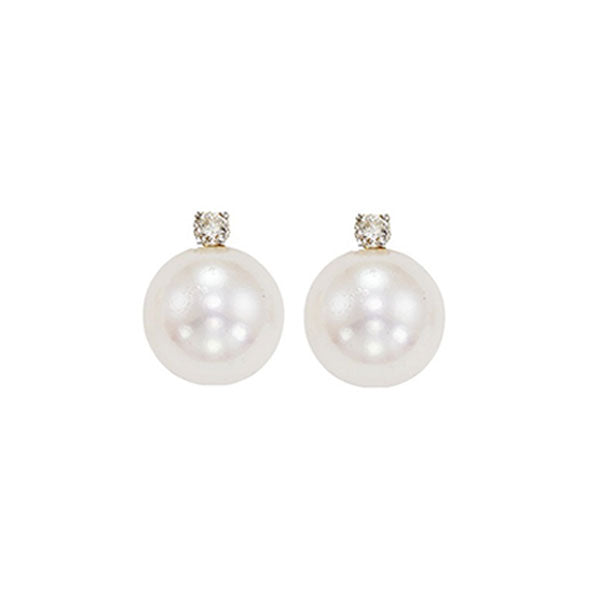 14Kt White Gold Diamond 1/20Ctw & Pearl Earring
