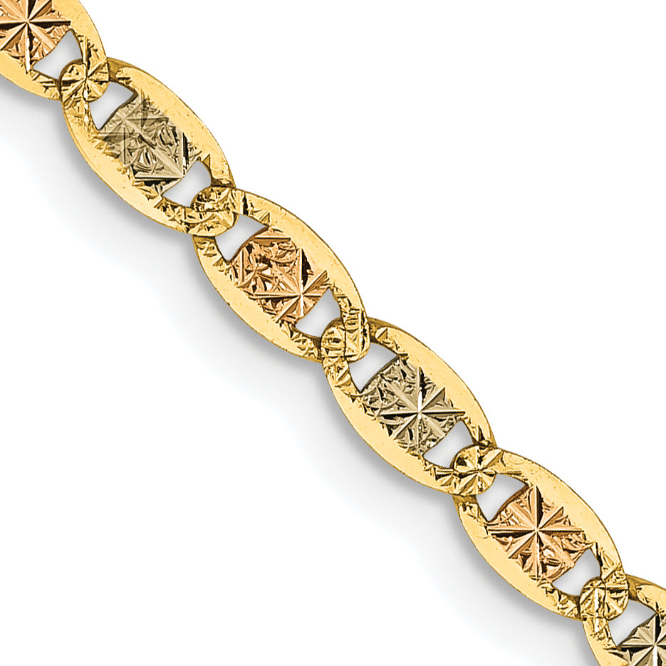 14k 2.75mm Tri-color Gold PavÃ© Valentino Chain