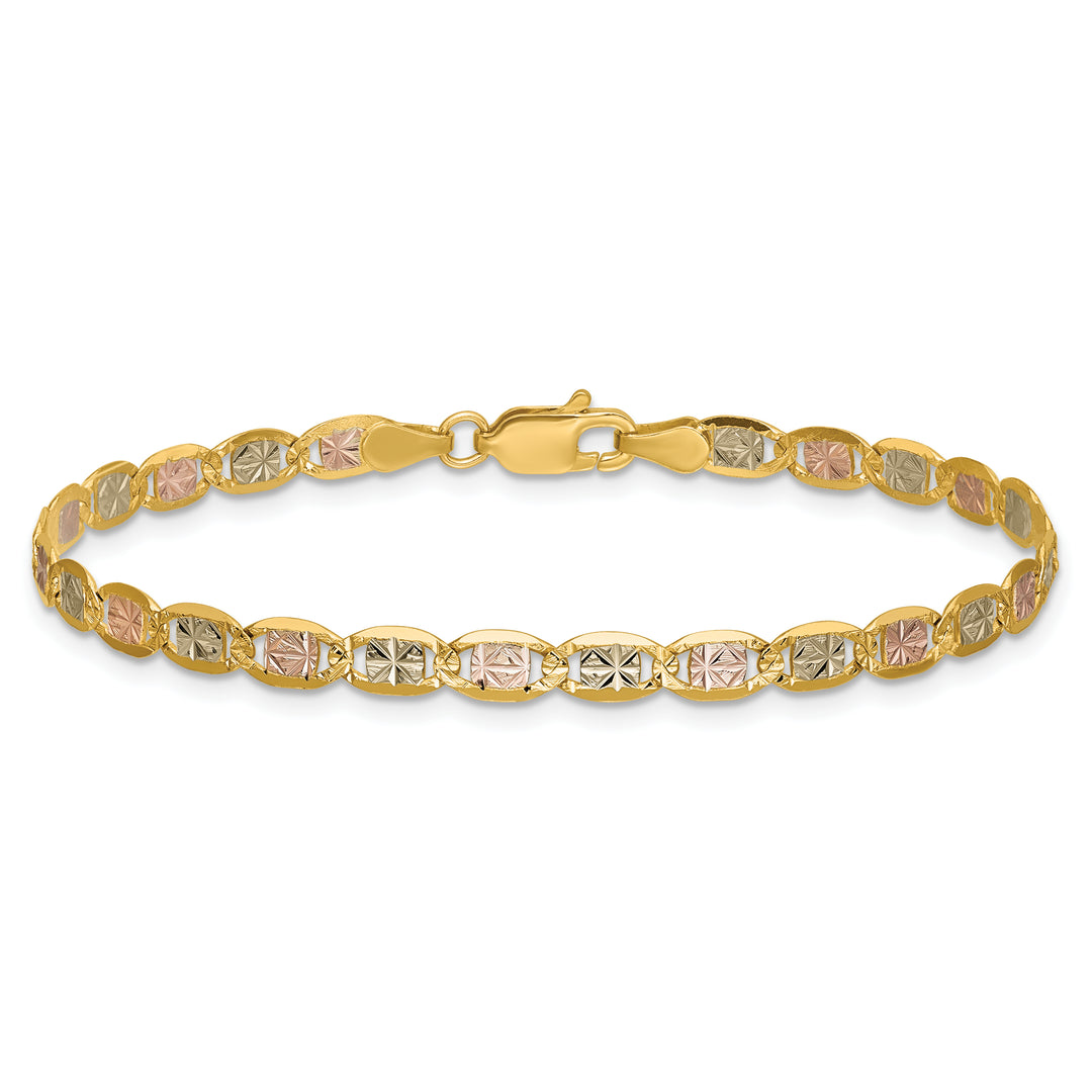 14k 3.8mm Tri-color Gold PavÃ© Valentino Chain