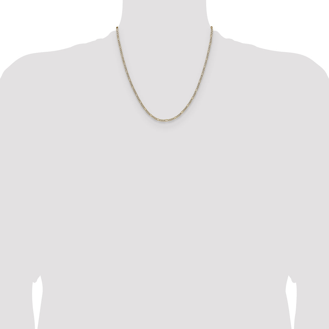 14k 2.3mm Semi-solid with Rhodium Pavé Figaro Chain