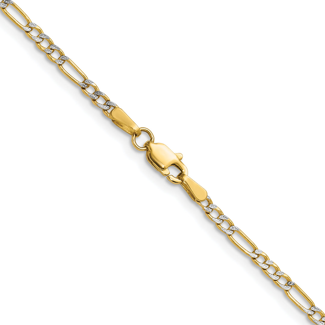 14k 2.3mm Semi-solid with Rhodium Pavé Figaro Chain