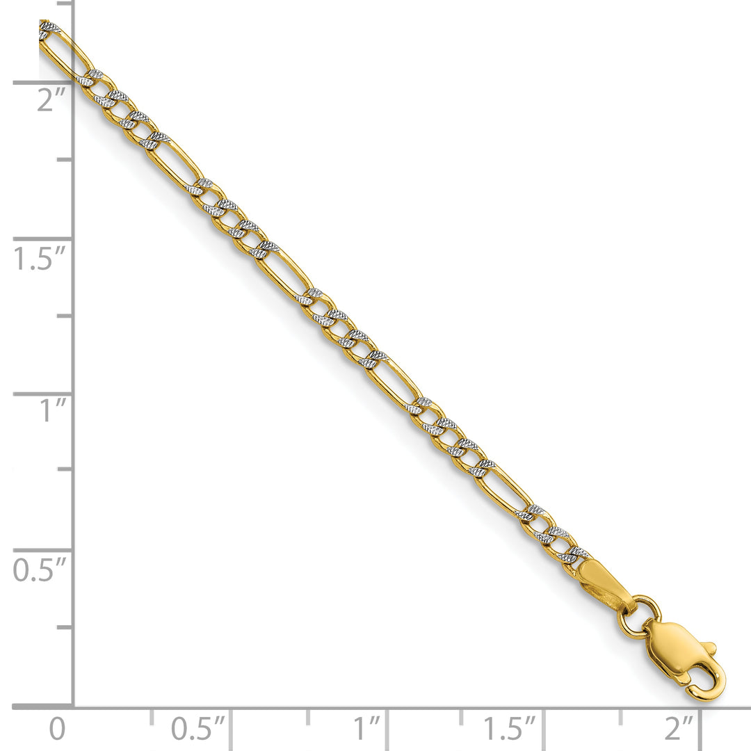 14k 2.3mm Semi-solid with Rhodium Pavé Figaro Chain