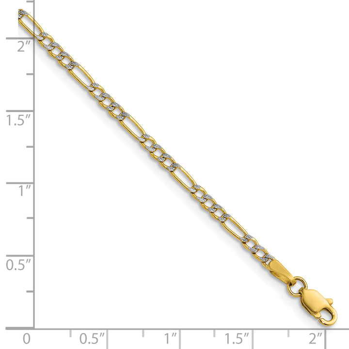 14k 2.3mm Semi-solid with Rhodium Pavé Figaro Chain