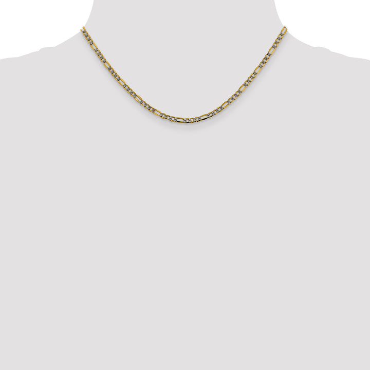 14k 3.2mm Semi-solid with Rhodium PavÃ© Figaro Chain