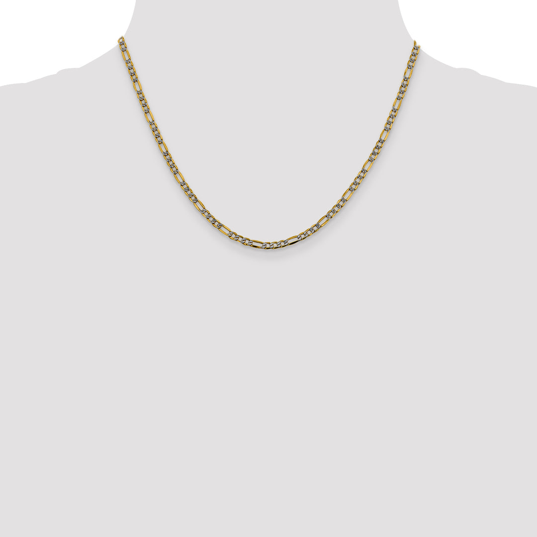 14k 3.2mm Semi-solid with Rhodium PavÃ© Figaro Chain
