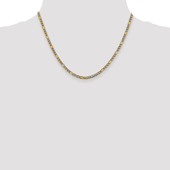 14k 3.2mm Semi-solid with Rhodium PavÃ© Figaro Chain