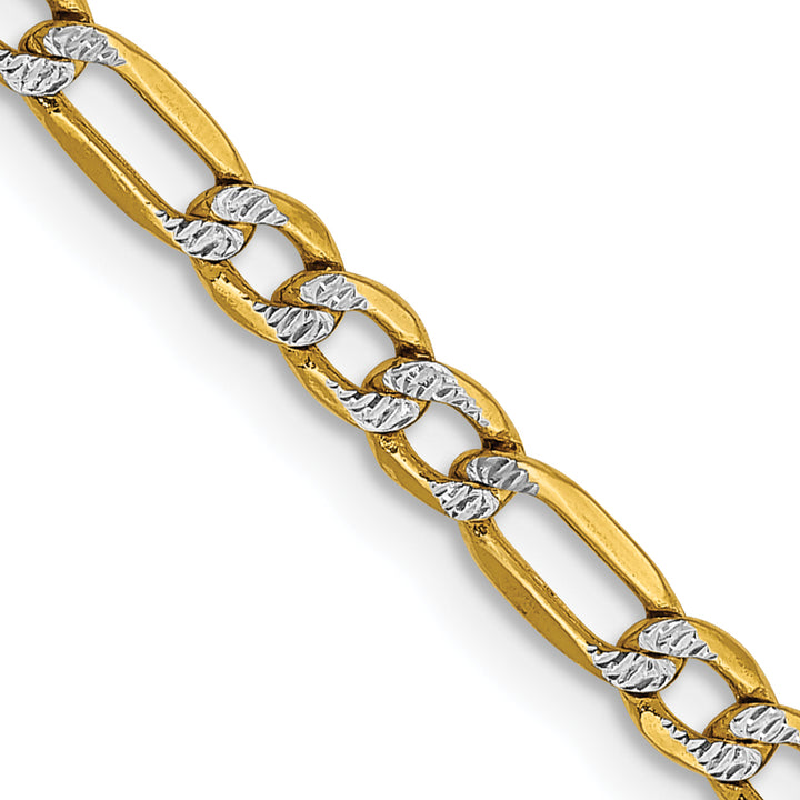 14k 3.2mm Semi-solid with Rhodium PavÃ© Figaro Chain