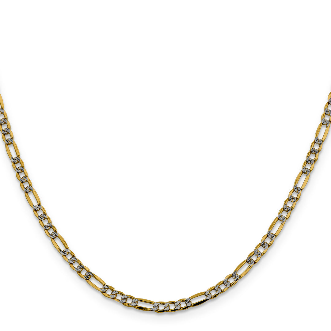 14k 3.2mm Semi-solid with Rhodium PavÃ© Figaro Chain