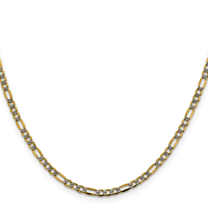 14k 3.2mm Semi-solid with Rhodium PavÃ© Figaro Chain
