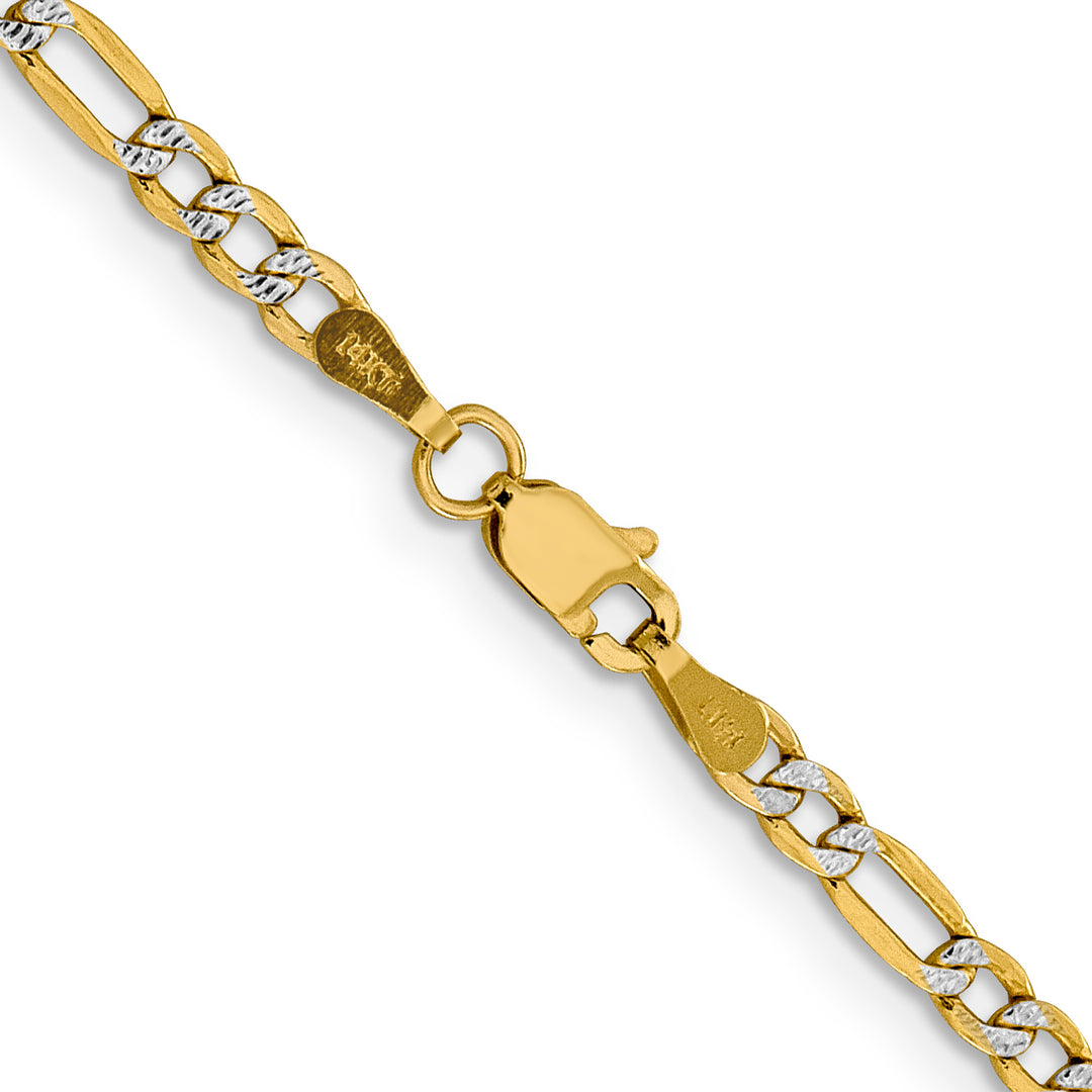14k 3.2mm Semi-solid with Rhodium PavÃ© Figaro Chain