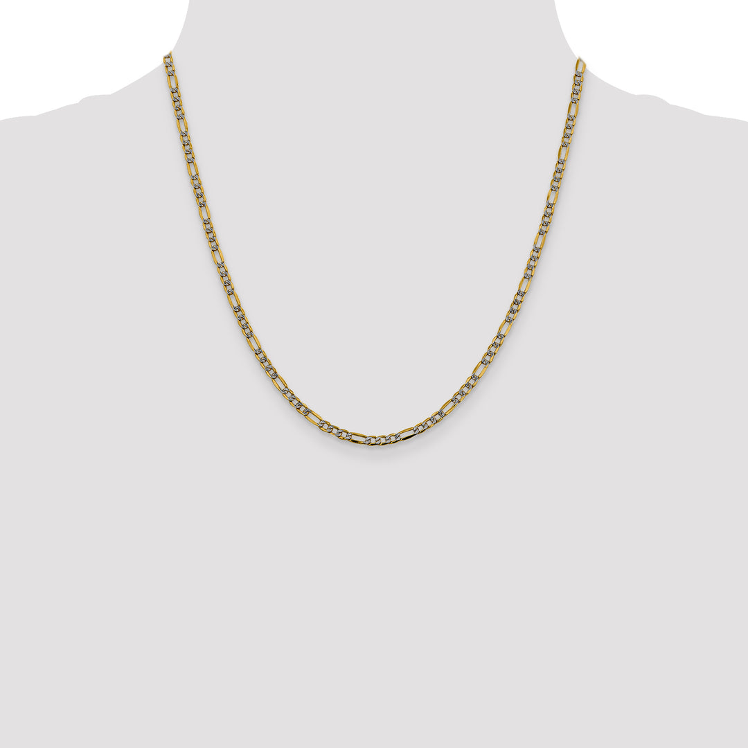 14k 3.2mm Semi-solid with Rhodium PavÃ© Figaro Chain