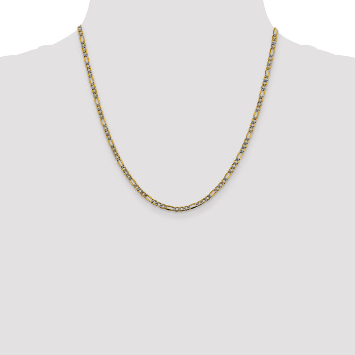 14k 3.2mm Semi-solid with Rhodium PavÃ© Figaro Chain