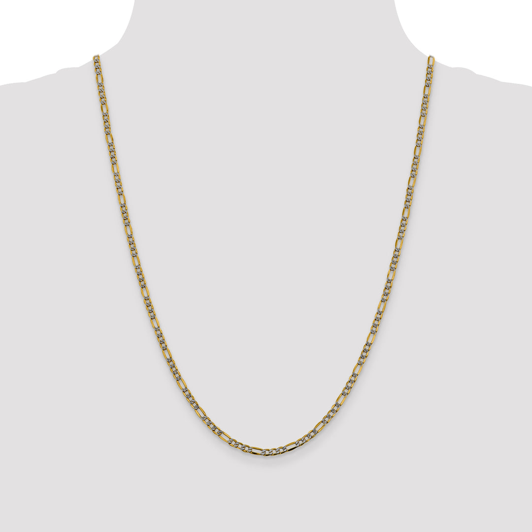 14k 3.2mm Semi-solid with Rhodium PavÃ© Figaro Chain