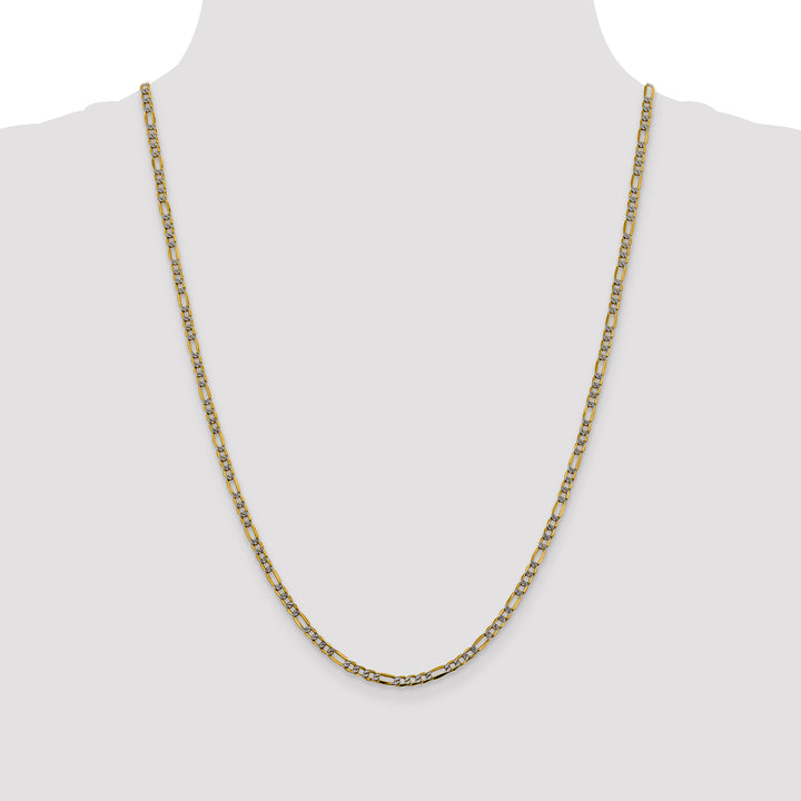 14k 3.2mm Semi-solid with Rhodium PavÃ© Figaro Chain