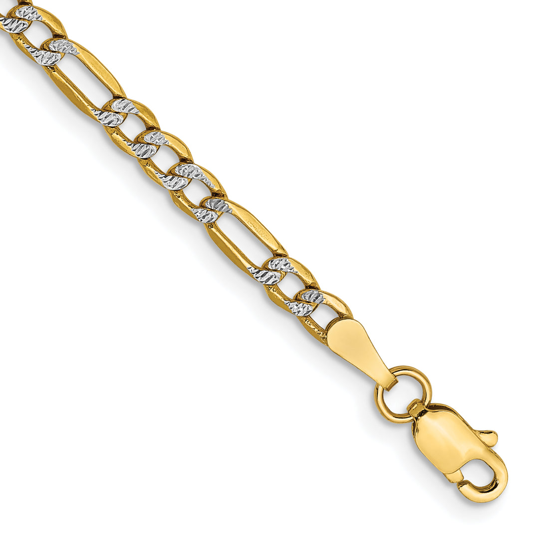 14k 3.2mm Semi-solid withRhodium PavÃ© Figaro Chain